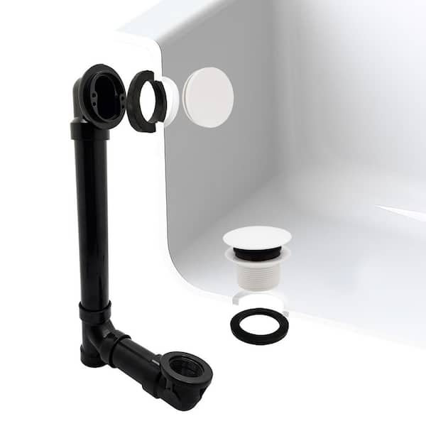 Unbranded 12 in. & 4 in. Bath Waste & Overflow with Tip-Toe Drain Plug and Illusionary Cover - Sch. 40 ABS Pipe, Powder Coat White