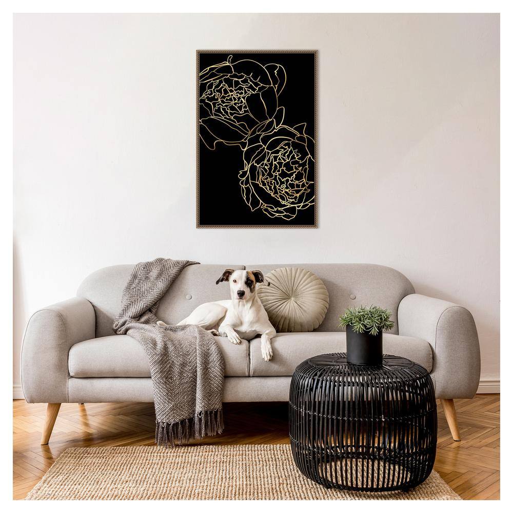 Gold and Black Beaded Framed Canvas Wall Art, 23"x33"