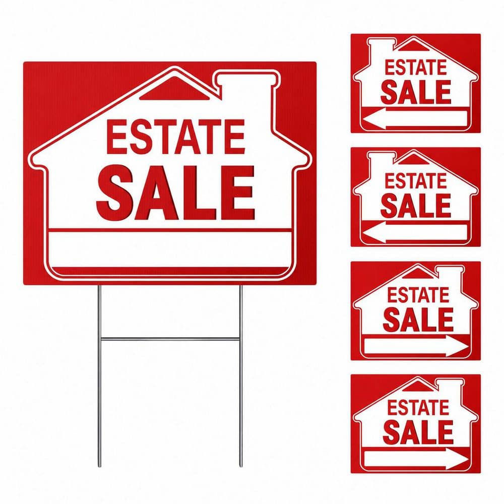 5 Pack Double-Sided Plastic Estate Sale Yard Signs Set with Arrows and Metal Stakes for Outdoor Property Sale price history on PriceWatchPro
