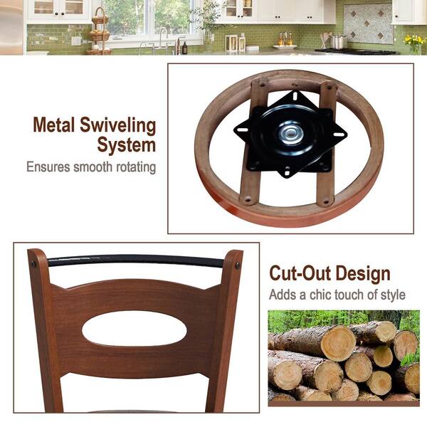 Costway 24 in. Brown High Back Rubber Wood Counter Stool
