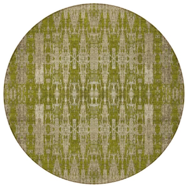 Olive Green, Taupe, Beige 8 Round ft. Woven Moroccan Polyester Round Indoor / Outdoor Area Rug
