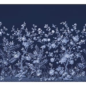 Twilight Chinoiserie Blue Midnight Blue Flowers Wall Mural Sample