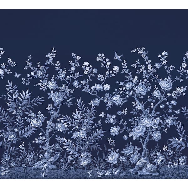 REMIX WALLS Twilight Chinoiserie Blue Midnight Blue Flowers Wall Mural Sample