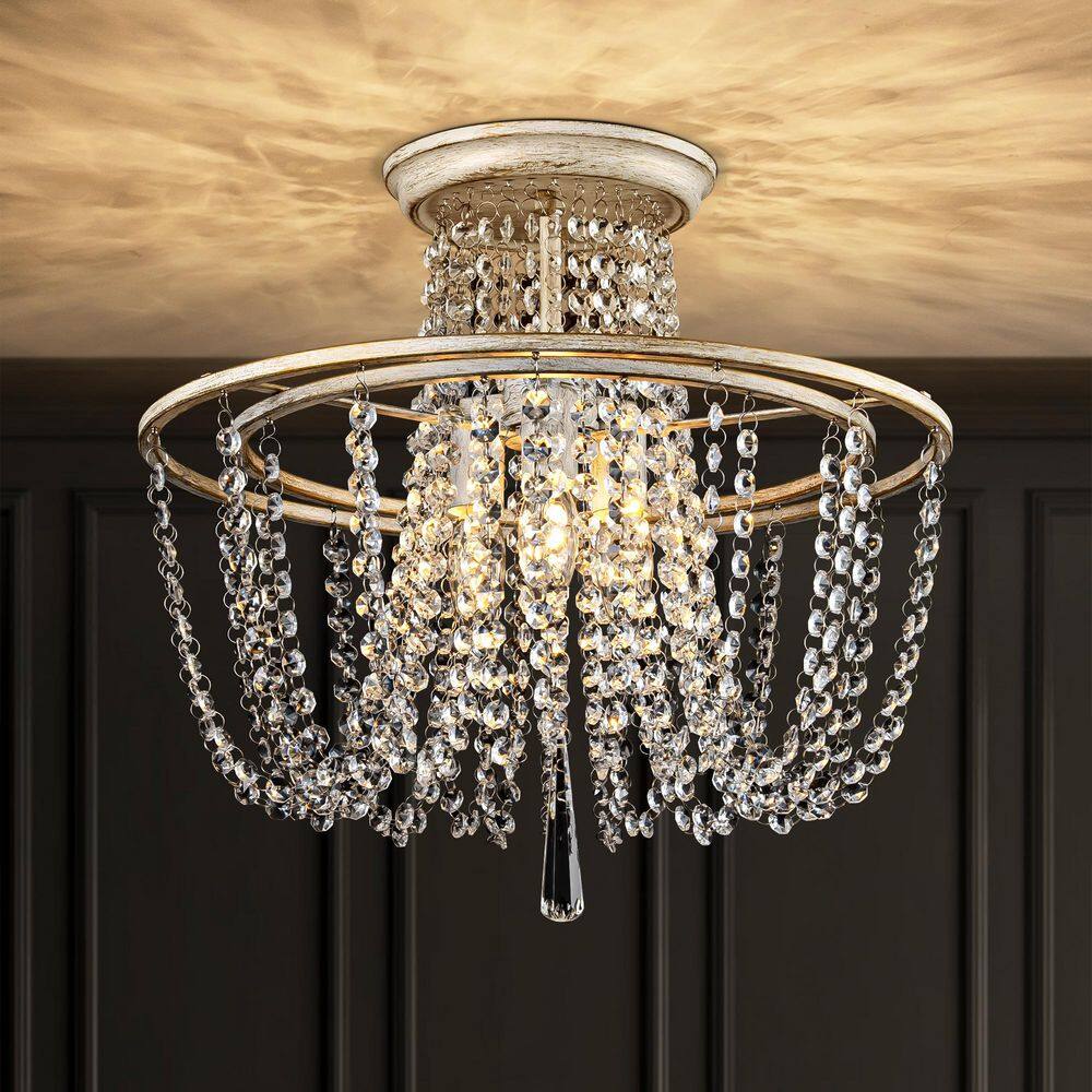 Keira 3-Light 17.32 in. Traditional Vintage Antique White Round Crystal Semi-Flush Mount Light price history on PriceWatchPro