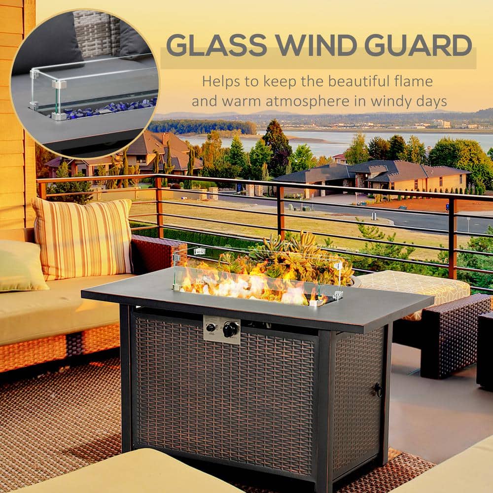 Bronze Rectangular Gas Fire Pit Table with Glass Wind Guard