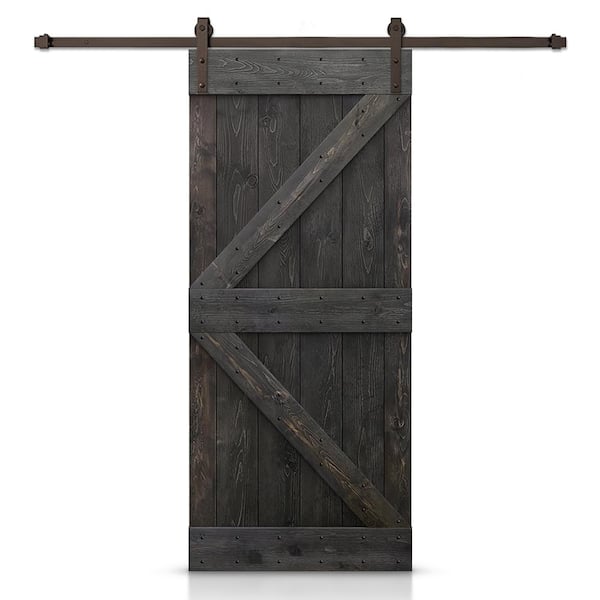 CALHOME K Series 38 in. x 84 in. Pre-Assembled Charcoal Black Stained Wood Interior Sliding Barn Door with Hardware Kit