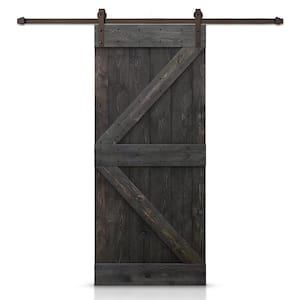 30 in. x 84 in. Distressed K Series Charcoal Black DIY Solid Pine Wood Interior Sliding Barn Door with Hardware Kit