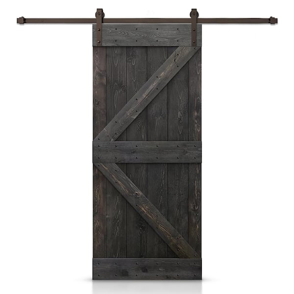 CALHOME K Series 42 in. x 84 in. Pre-Assembled Charcoal Black Stained Wood Interior Sliding Barn Door with Hardware Kit