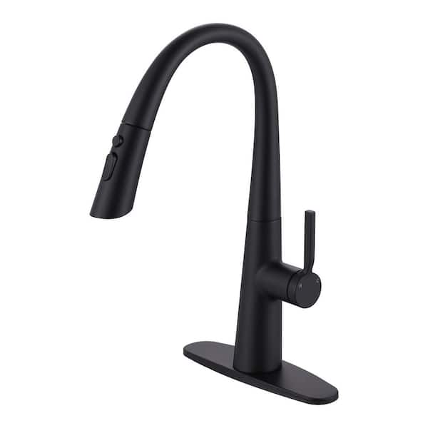 17.7 in. Single Handle Pull Down Sprayer Kitchen Faucet with 360° Swivel Spout in Matte Black
