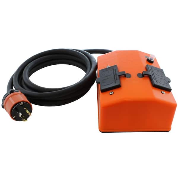 AC WORKS 1.5 ft. L5-20 20 Amp 3-Prong Locking Plug to PDU OUTLET BOX (GFCI and Breakers) with 4 Outlets