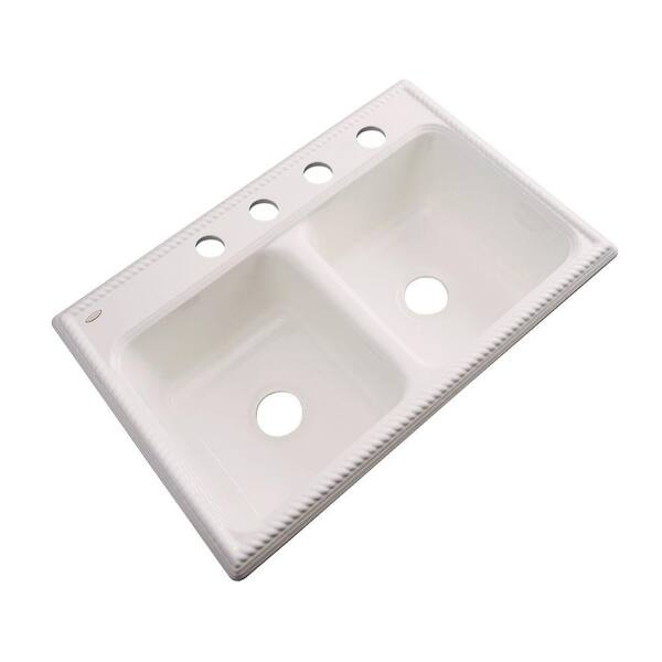 Thermocast Seabrook Drop-In Acrylic 33 in. 4-Hole Double Bowl Kitchen Sink in Almond
