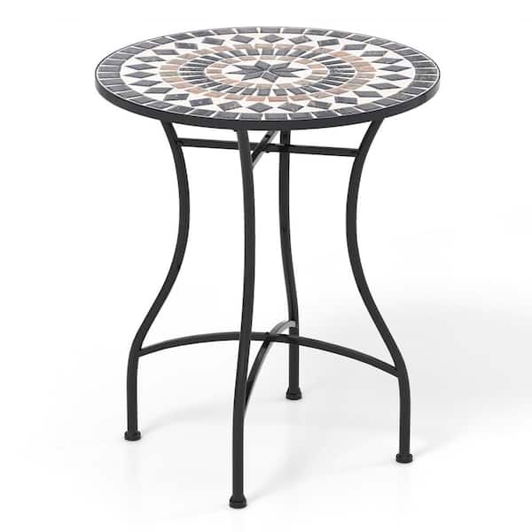 FORCLOVER 24 in. Patio Bistro Table with Ceramic Tile Tabletop in Black