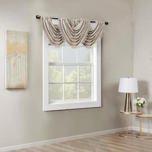 Odessa Gray Marble Jacquard 46 in. W x 38 in. L Rod Pocket Valance Embellished Trim
