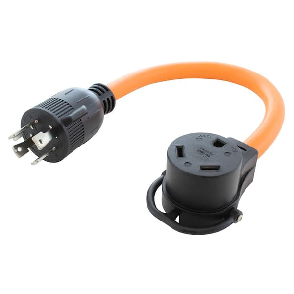 AC WORKS AC Connectors 1.5 ft. 10/3 L14-30P 30 Amp 4-Prong Locking Plug to 30 Amp RV Generator Adapter