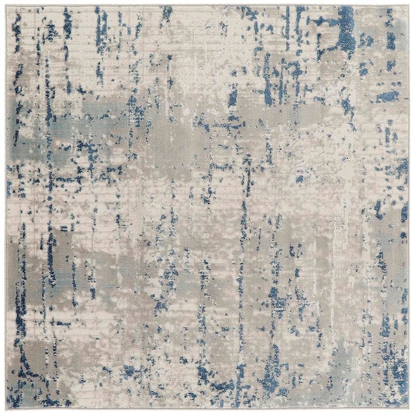 Nourison Concerto Ivory Grey Blue 5 ft. x 5 ft. Abstract Contemporary Square Area Rug