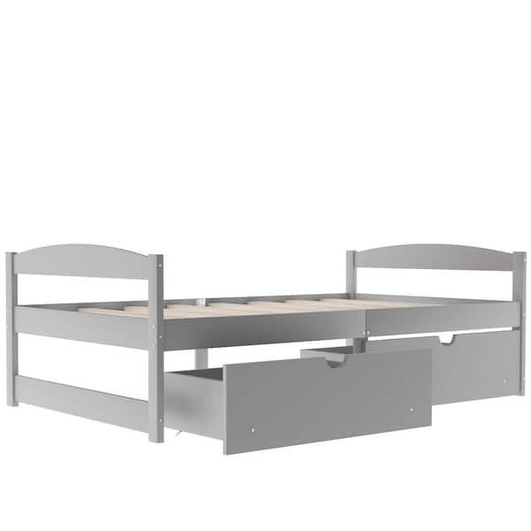 URTR Gray Twin Size Platform Bed Storage Bed Frame, Wood Platform Bed with 2 Drawers, No Box Spring Needed