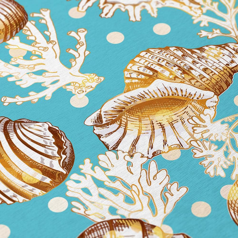 Aqua Coastal Seashells Flat Woven 3' x 5' Chenille Rug