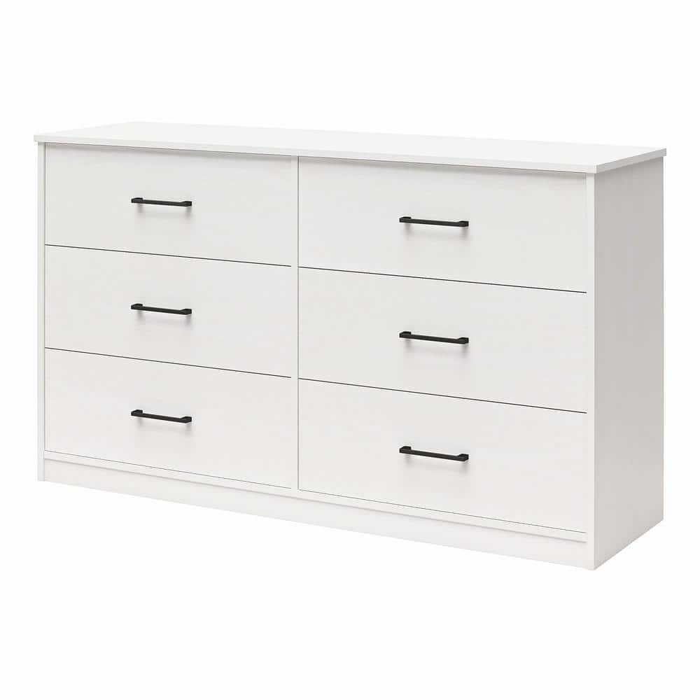 White Wide 6 Drawer Dresser with Metal Slides