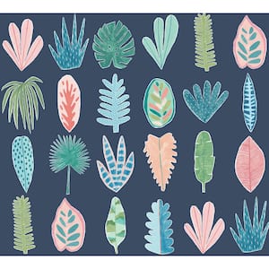Leaf Boogie Denim Multi-Colored Tropical Mix Botanical Paper Washable Wallpaper Roll