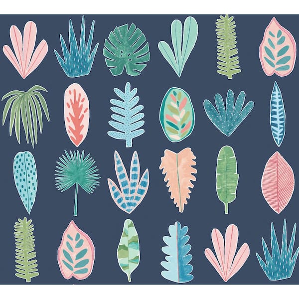 OhPopsi Multi-Colored Leaf Boogie Denim Tropical Mix Wallpaper Sample