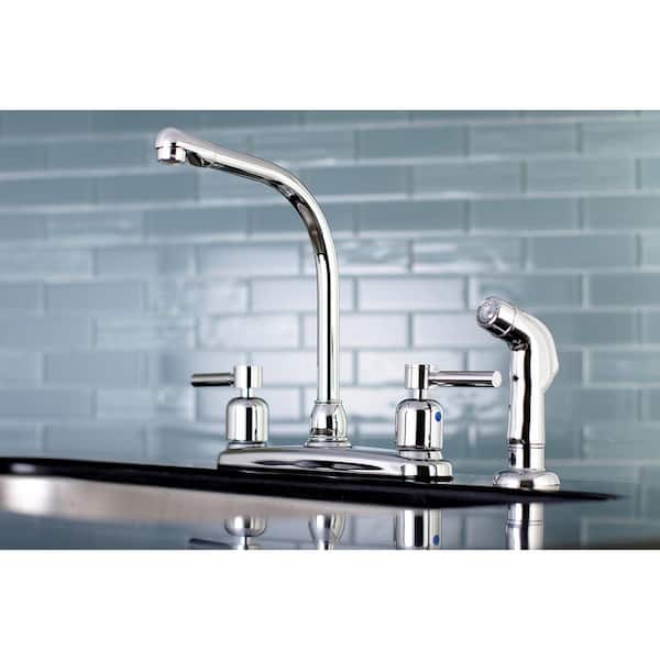Modern 2-Handle High Arc Standard Kitchen Faucet with Side Sprayer in Chrome