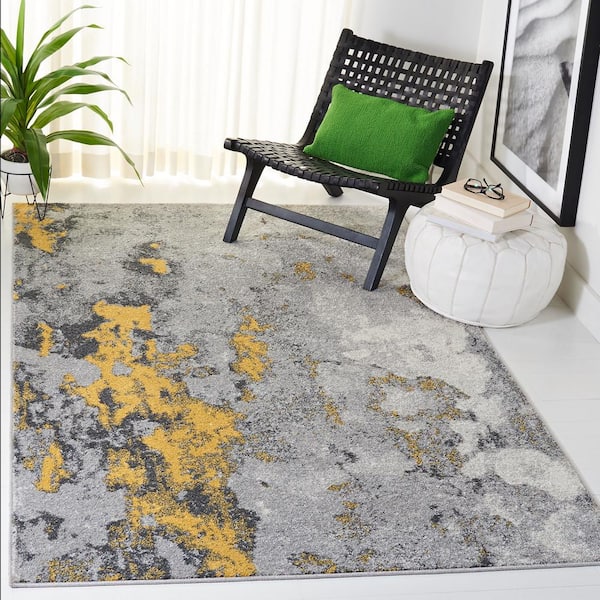 Adirondack Gray/Yellow Doormat 3 ft. x 5 ft. Distressed Abstract Area Rug