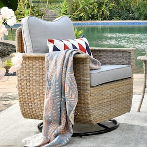 Paradise Cove Biege Wicker Outdoor Rocking Chair with Gray Cushions