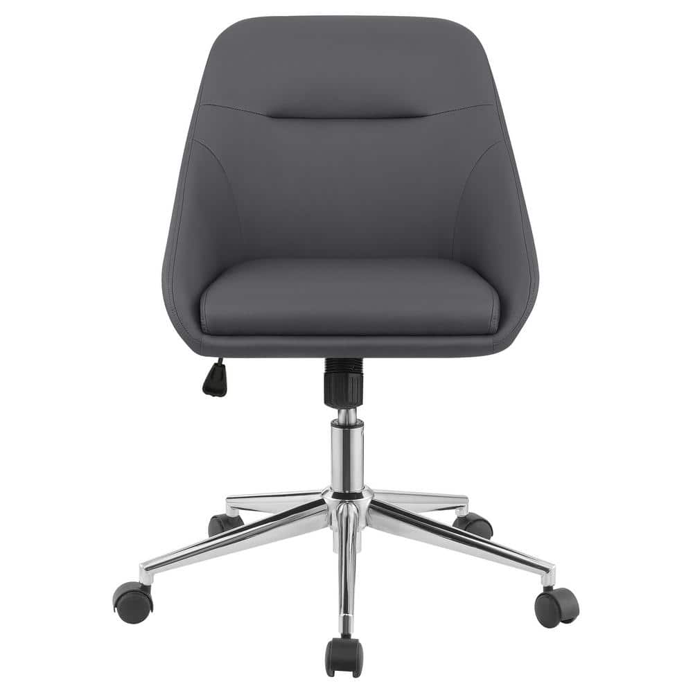 Gray Faux Leather Swivel Desk Chair with Chrome Base