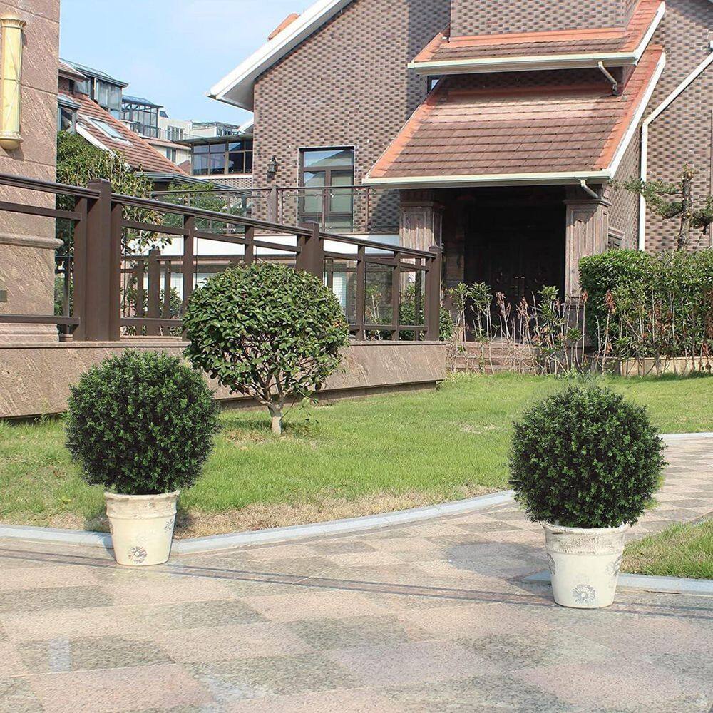 24 in. Green Indoor/Outdoor Artificial Boxwood Topiary Tree UV Resistant Realistic Foliage Set of 2 price history on PriceWatchPro