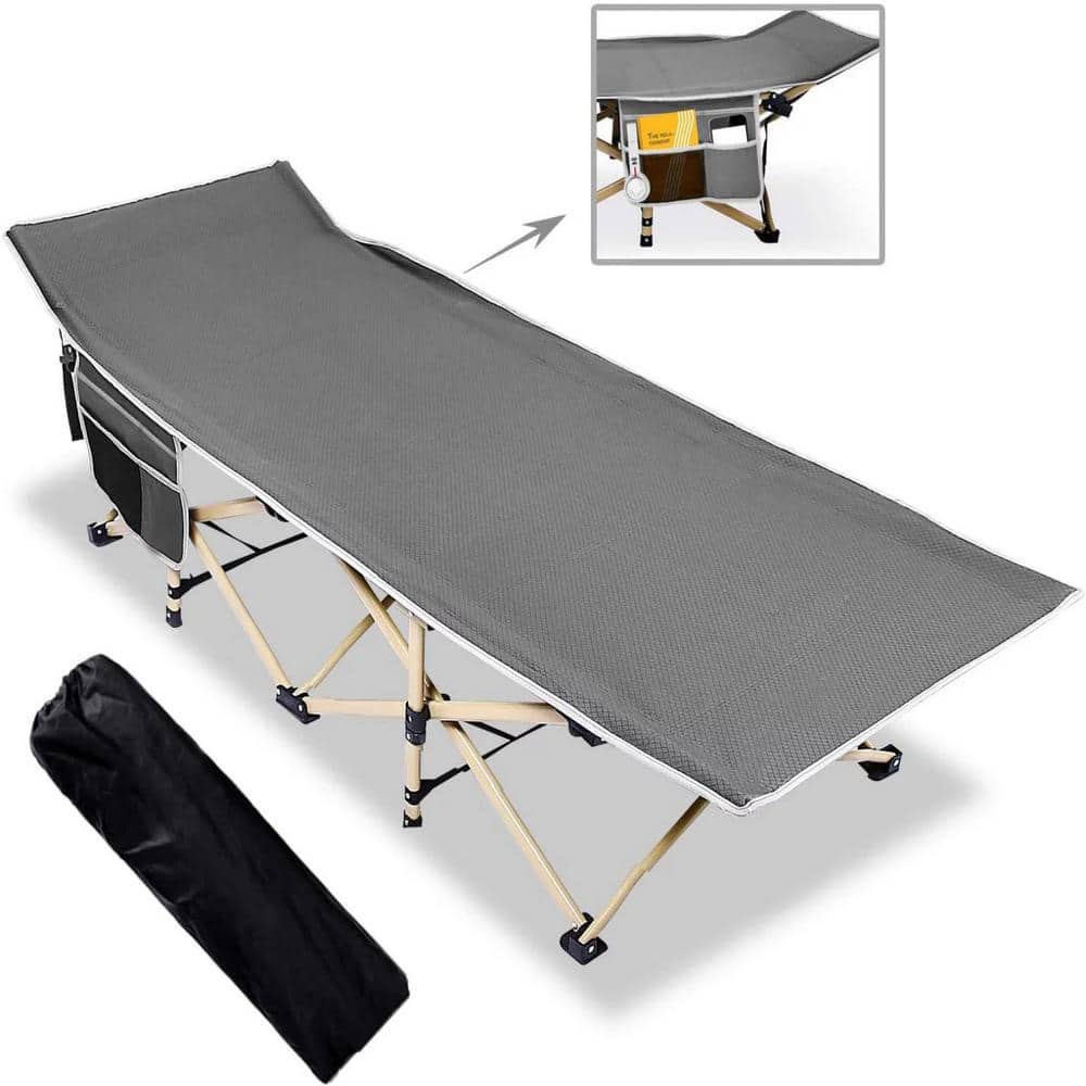 Afoxsos Gray Folding Camping Cot; Sleeping Bed Portable with Carry Bag