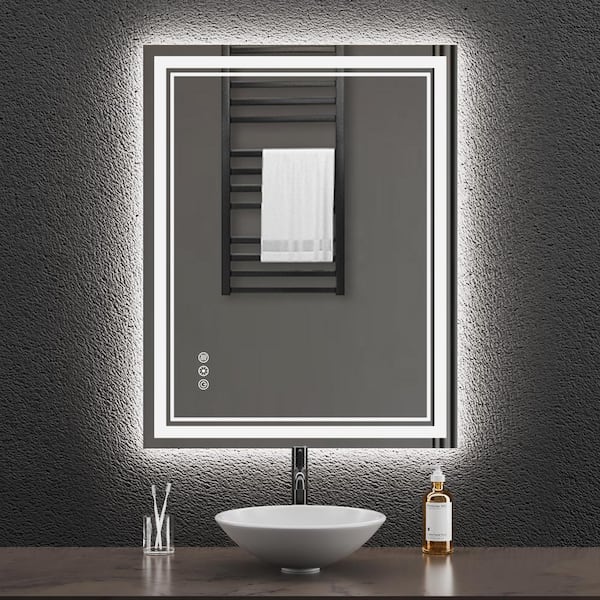 DurX-litecrete 28 in W x 36 in H Rectangular Frameless Wall Mount 3 Colors Dimmable Anti-fog LED Bathroom Vanity Mirror with Memory
