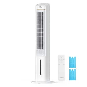 10 in. Dia Oscillating 80-degree Quiet Tower Fan with 2 Ice Packs, Humidifiers with Removable 4L Water Tank, White