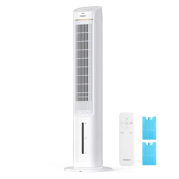 Tosot 10 in. Dia Oscillating 80-degree Quiet Tower Fan with 2 Ice Packs, Humidifiers with Removable 4L Water Tank, White