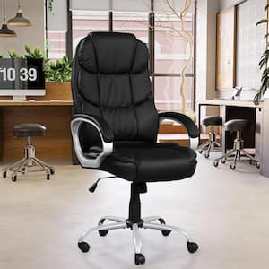 Radcliff Faux Leather Height Adjustable Swivel Computer Office Chair in Black/Chrome with Padded Arms