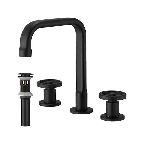 Unbranded 8 in. Widespread 2-Handle Bathroom Faucet with Pop-Up Drain Assembly in Matte Black
