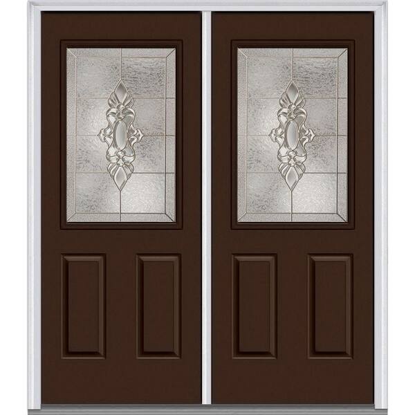 MMI Door 72 in. x 80 in. Heirloom Master Right-Hand Inswing 1/2-Lite Decorative Glass 2-Panel Painted Steel Prehung Front Door