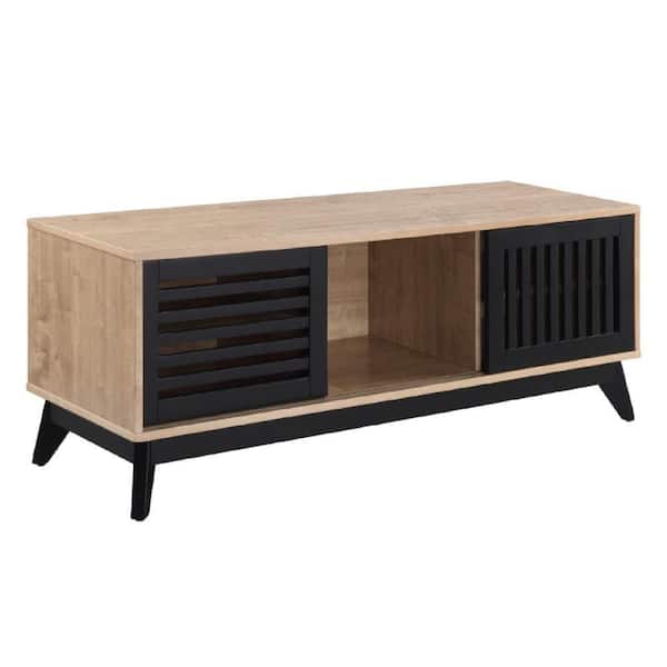 Benjara 47 in. Brown Wood TV Stand Fits TVs up to 55 in. with Slatted Door