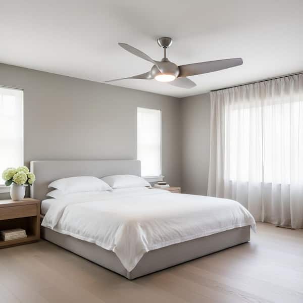 Topan Smart 52 in., Indoor/Outdoor Brushed Steel Downrod Mount Ceiling Fan with LED Light Kit and Remote Included