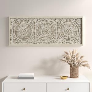 Medallion Motif 39.5 in. x 15.75 in. Handmade Rice Paper Wood Framed Shadow Box Wall Art, for Living Room, Dining Room