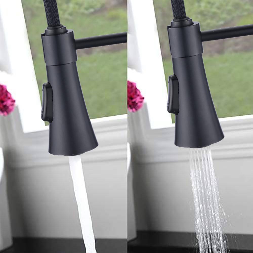 Matte Black Stainless Steel Pull-Down Kitchen Faucet with Deck Plate