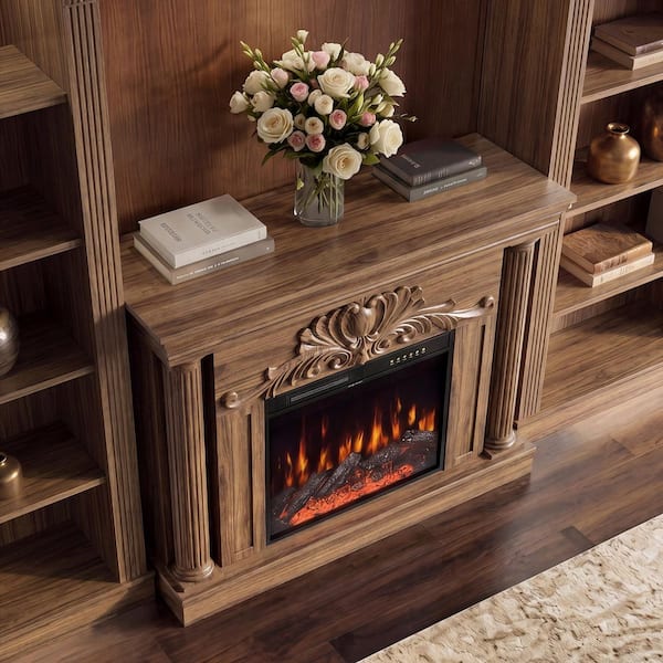 Homsee 118 in. Freestanding Wood Electric Fireplace TV Stand in
