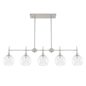 Xidane 5-Light Brushed Nickel Billiard Chandelier With Clear Glass Shades