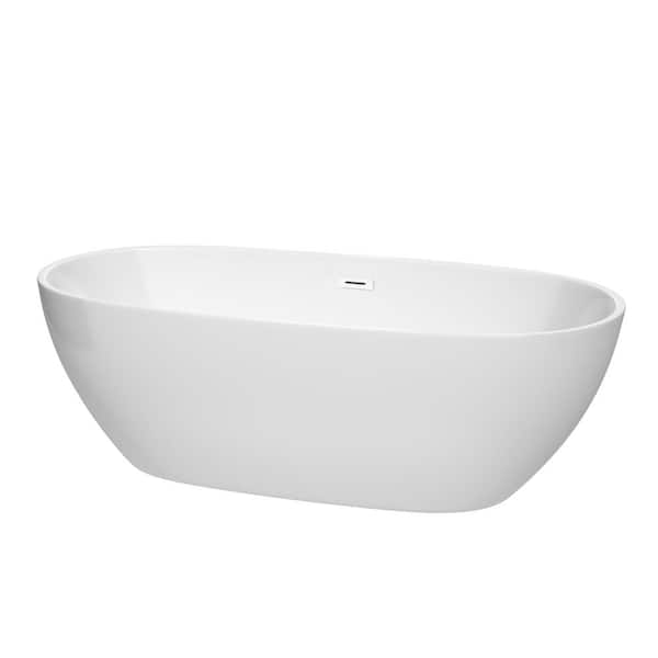 Wyndham Collection Juno 71 in. Acrylic Flatbottom Bathtub in White with Shiny White Trim