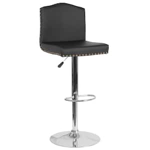 32.5 in. Adjustable Height Black Leather Bar Stool