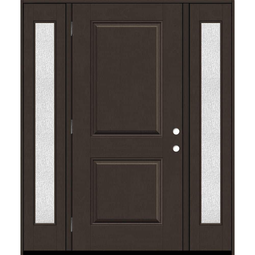 Regency 68 in. x 80 in. 2P Squaretop RHOS Hickory Stain Mahogany Fiberglass Prehung Front Door with Rain14in. SLs 6-9/16 price history on PriceWatchPro