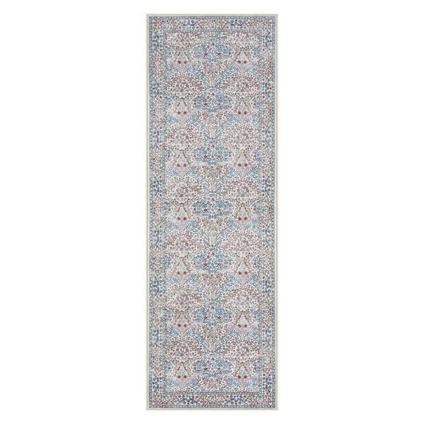 Boho Floral Botanical Washable Non Slip Beige 2 ft. x 6 ft. Runner Area Rug