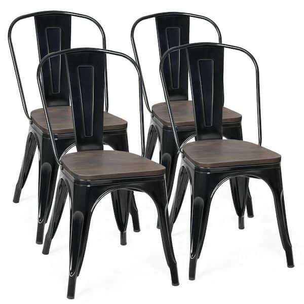 4 Metal Dining Chair Stackable, Metal Dining Room Chairs With Cushions