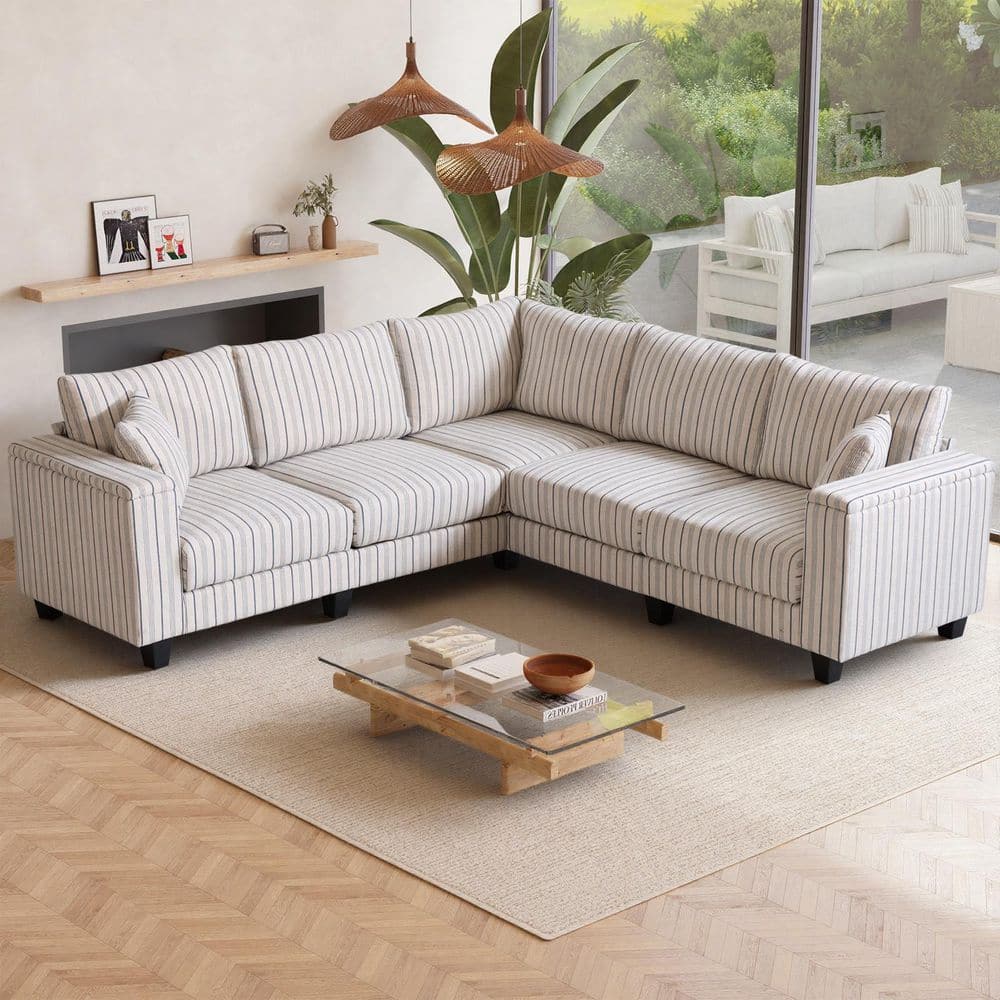 Harper & Bright Designs 97 in. 5-Seater Corduroy Fabric L-Shaped
