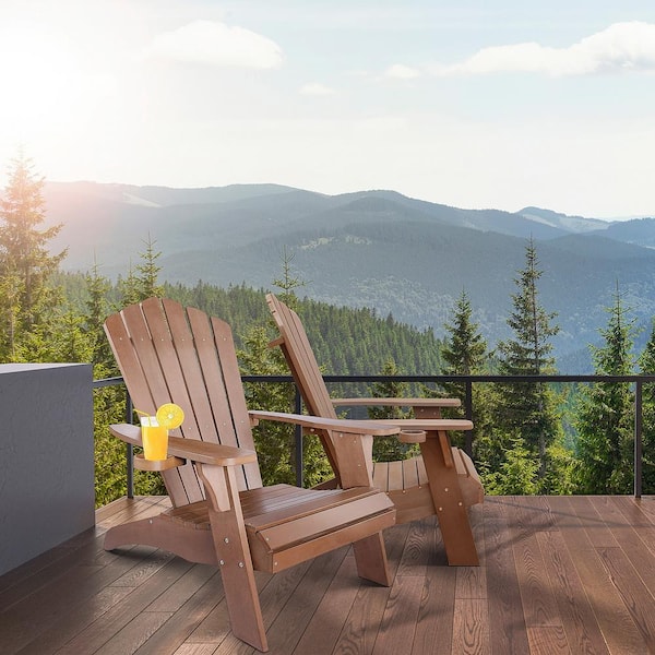 Brown Polystyrene Composite Adirondack Chair With Cup Holder