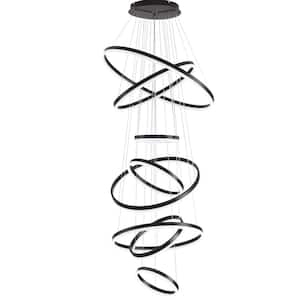 8-Lights High Ceiling Chandelier, Dimmable Integrated LED 8-Rings Modern Black Chandelier Chandeliers for Dining Room